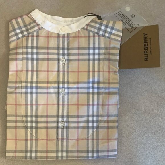 Burberry Unisex Colton Classic Check Romper Jumpsuit, Pale Stone, Sz 3 Mths, NWT - Picture 5 of 11